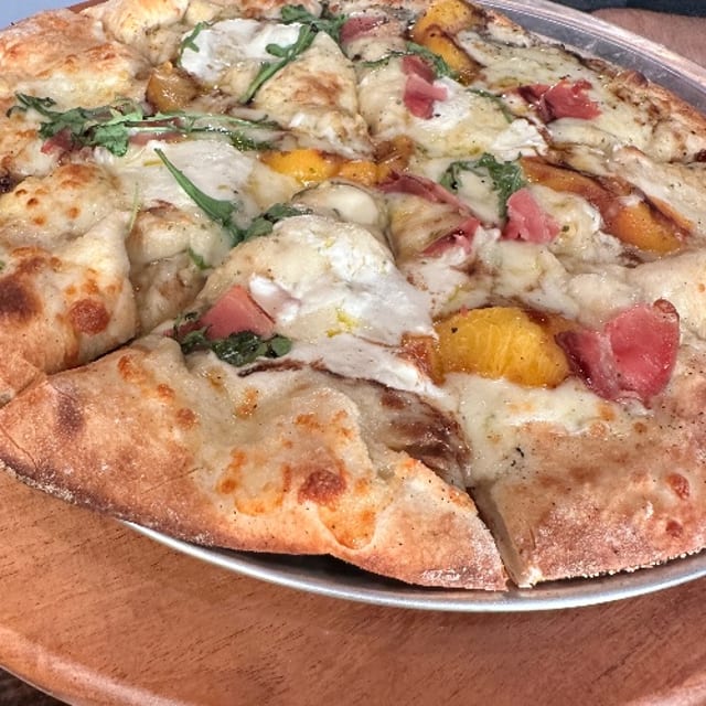 Grilled Peach & Prosciutto Pizza.